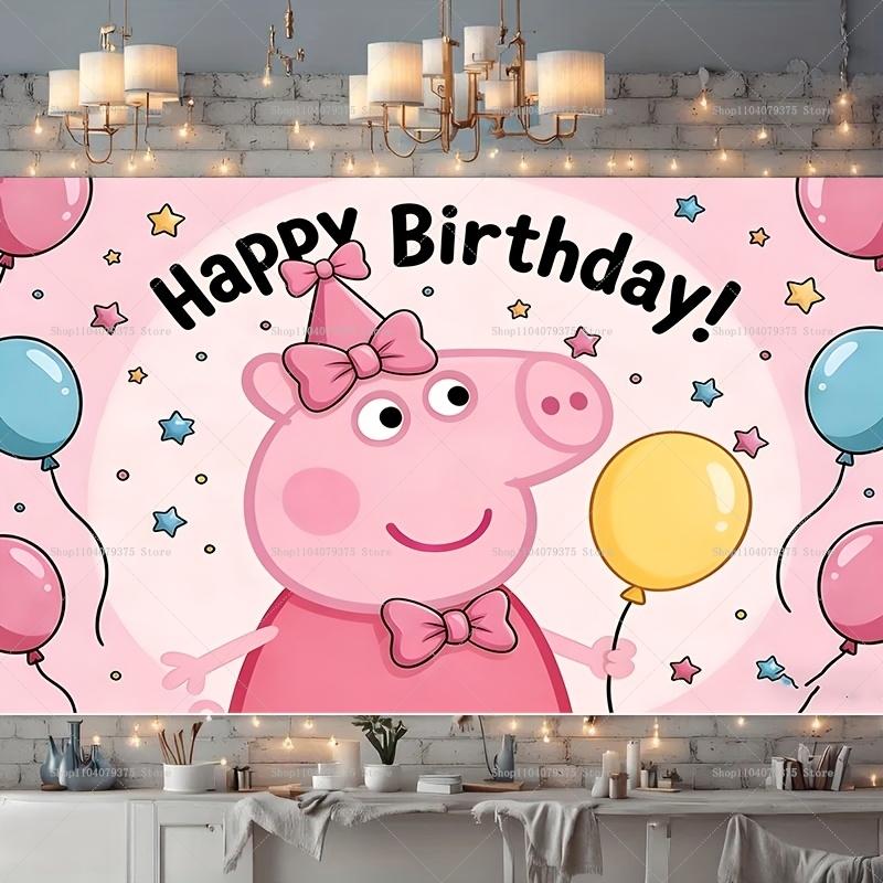 s with happy birthday Peppa Pig image, suitable for children's parties, parties and birthday celebration banners.