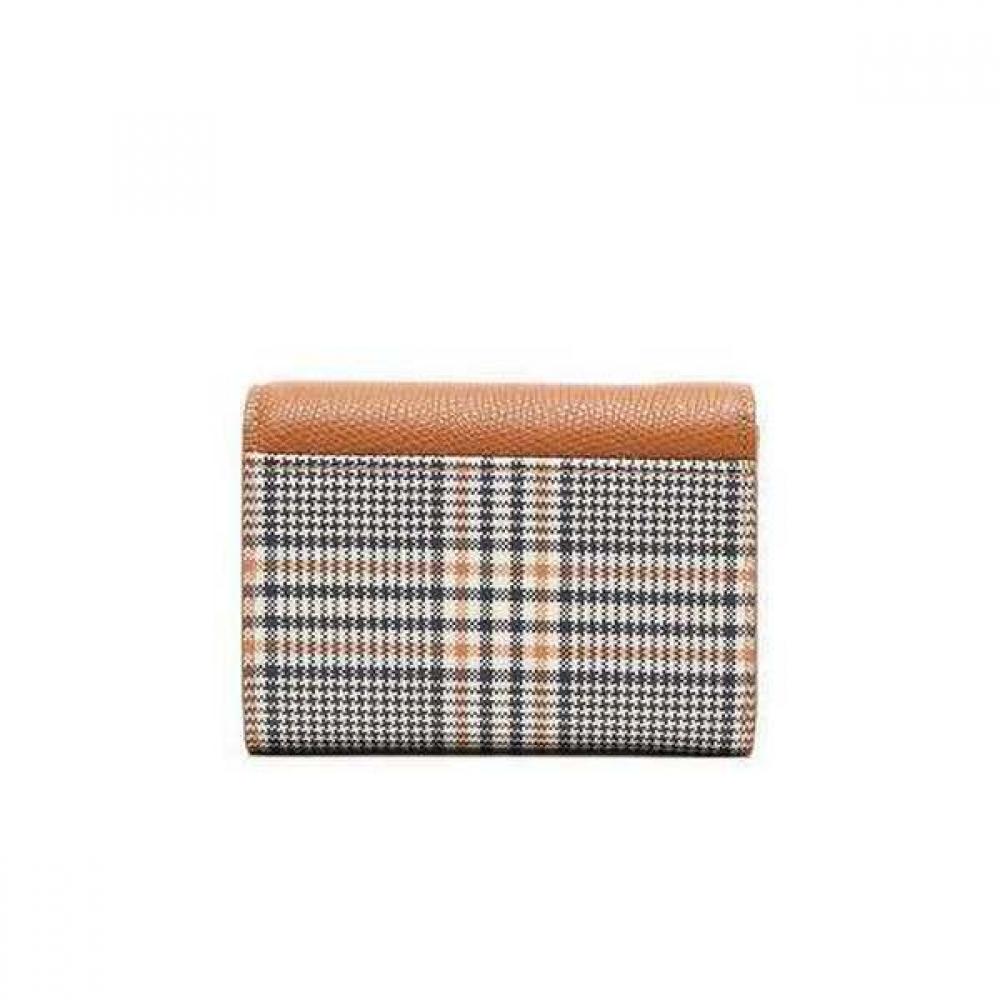 Daks Brown Check Pattern Leather Combination Wallet 3 Fold Dcwa2e624