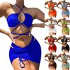 Women's  Fashion Solid Color Sexy Hollow Open Back Bikini Swimsuit Split Swimsuit