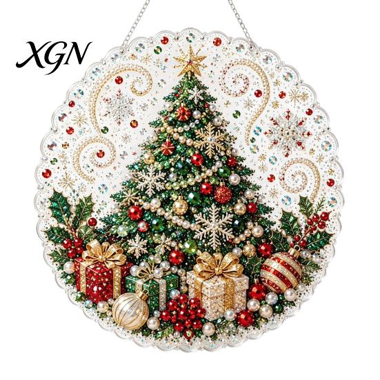 Novice Friendly Crafting Kit Christmas Faux Pearl Painting Suncatcher Kit, Cute Santa Snowman Tree 3D Beaded DIY Art Set Ornament, Handmade