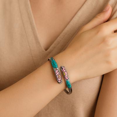 Шарм Браслеты в китайском стиле Регулируемый перегородчатый открытый браслет Ретро Лотос Медный браслет Женский