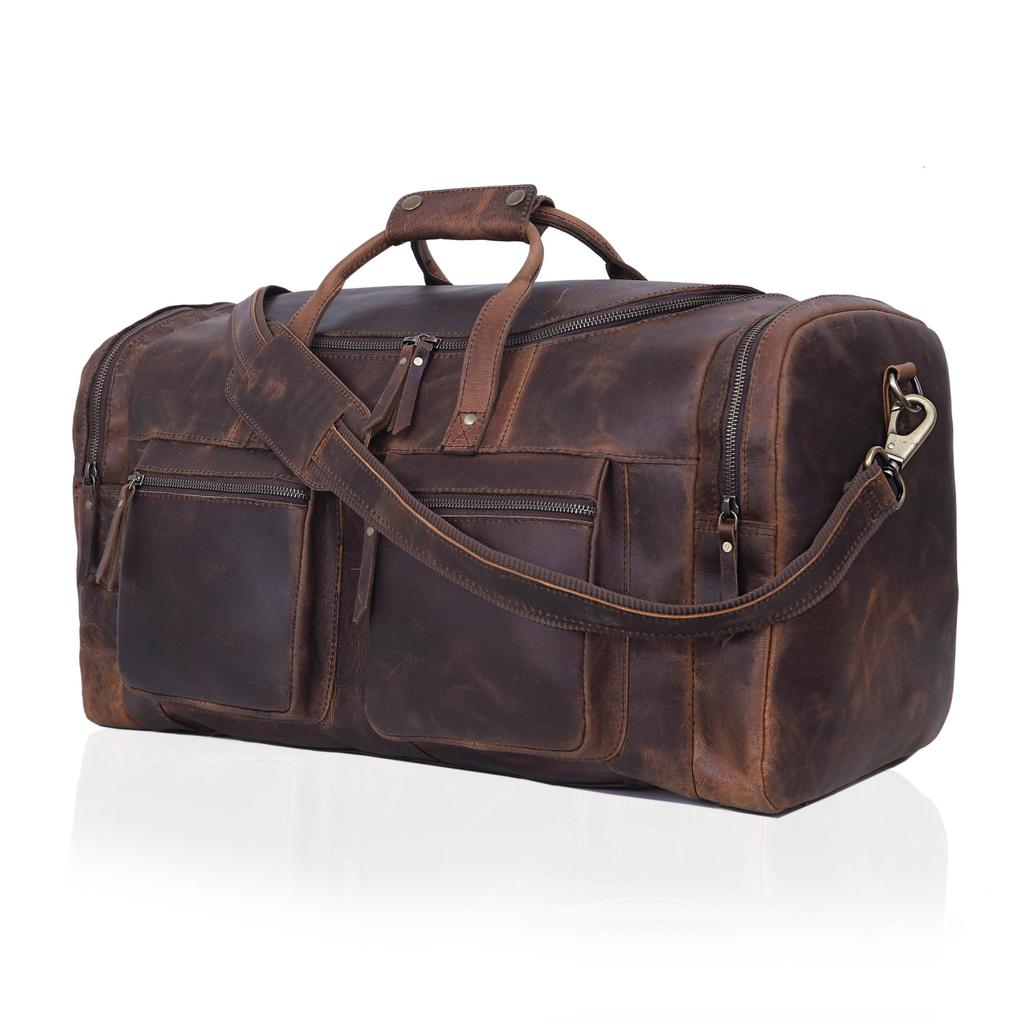 Handmade Top Grain Leather Duffel Bag: Retro Travel Weekender