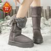 Женские зимние сапоги на толстой подошве 2025 новая зима мех интегрированный высокий голенище присборенные утолщенные хлопковые сапоги рыцарские длинные голенища хлопковые сапоги