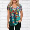 Women's V-Neck Short Sleeve Sunflower Colorful Canvas Printed Tops Loose T-Shirt Casual Blouse