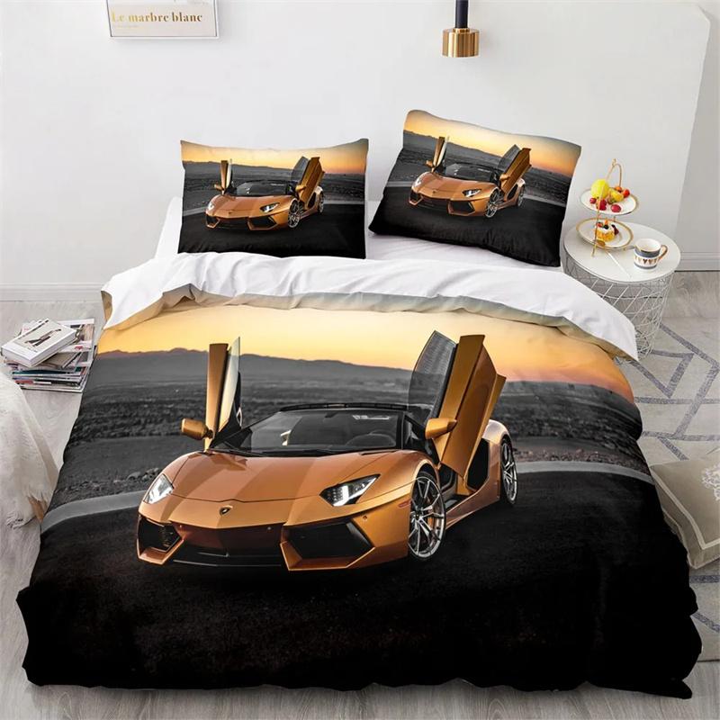 Sports Car King Queen Duvet Cover Cool Colorful Supercar Pattern Bedding Collection For Men Adult Race Car 23Pcs Polyester Quilt Cover