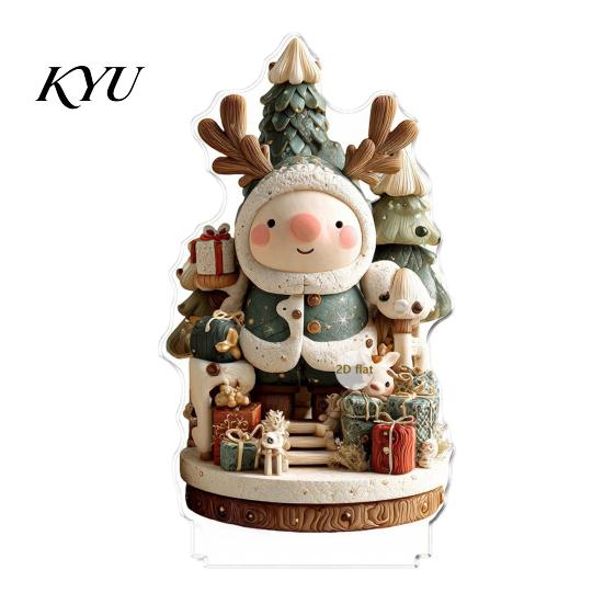 Christmas Tree Decorations Candle Ornament, 2D Flat Acrylic Ornament with Base, Unique Presents Snowman Reindeer Festive Table Centerpiece for