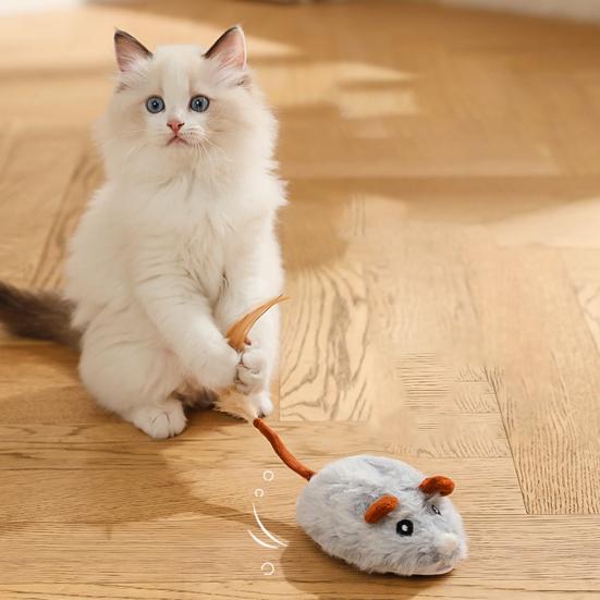 Электрическая мышь, игрушка для кошек, USB-перезаряжаемая интерактивная игрушка для котят с перьевым хвостом, автоматическая движущаяся плюшевая игрушка
