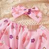Боди с длинным рукавом для девочки с принтом розового банта