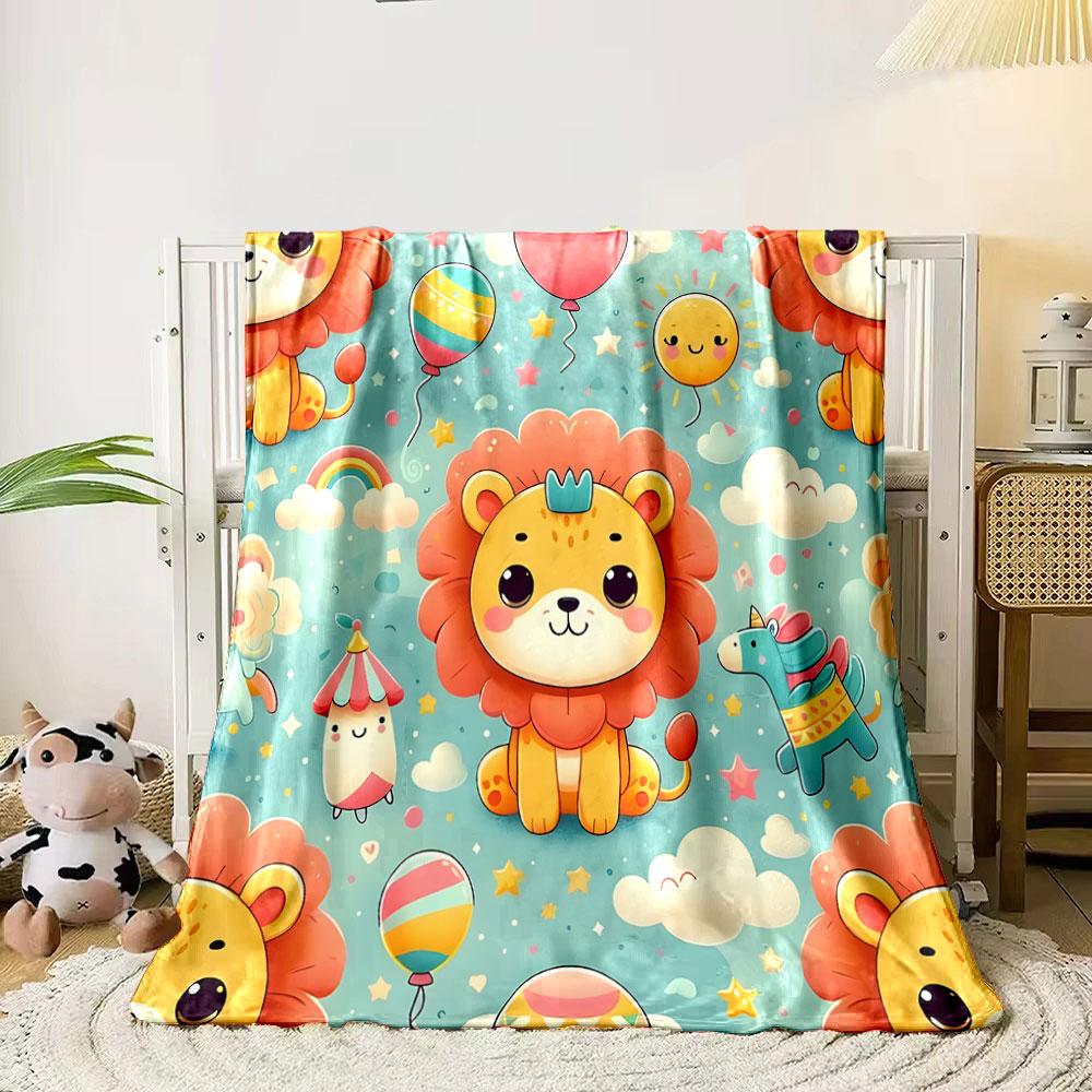 Cute Cartoon Lion with Balloons and Stars print blanket soft and cozy perfect for the living room bed sofa or a nap,gift