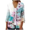 Ladies Casual Floral Printed Three Quarter Sleeve Button Shirt Cardigan Top