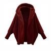 Women's Fashion Loose Retro Warm Solid Color Long Sleeve Hooded Loose Plush Fleece Jacket Women