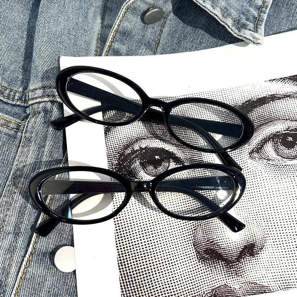 New Oval Frame Glasses Retro Outdoor Cat Eye Glasses Narrow Spectacles Plain Glasses Anti-Blue Light Eyewears