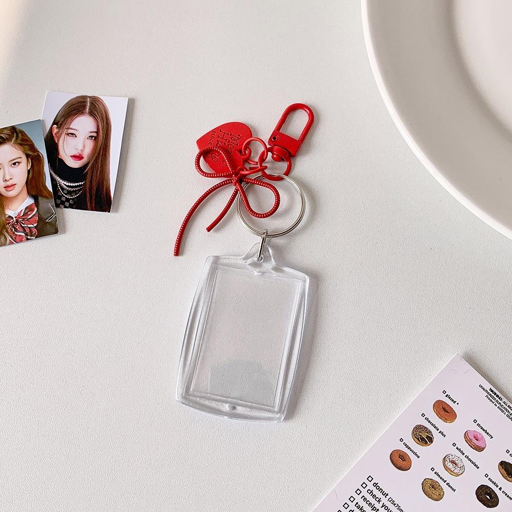 Peach Heart Pendant Mini Photocard Holder Idol Card Display Protector School Stationery
