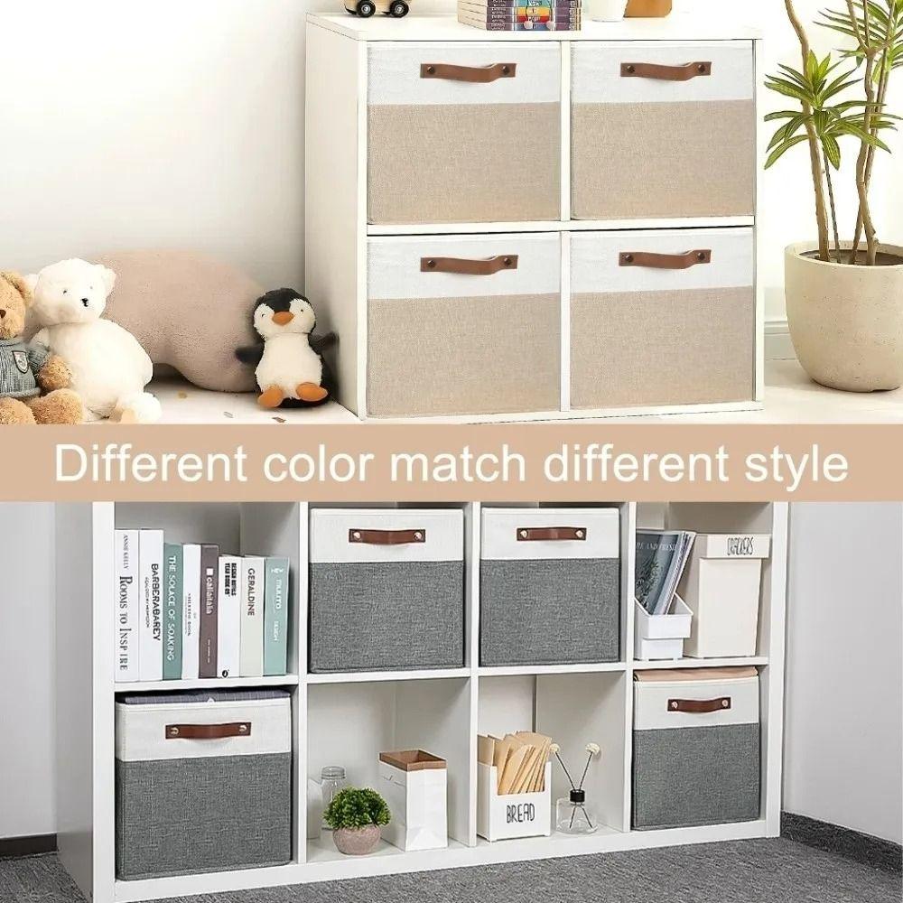 Large Capacity Linen Fabric Storage Basket Side Handles Toys Sorting Box Desktop