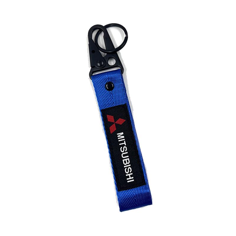 cyhk7 Embroidered Nylon Car Keychain for Mitsubishi Ralliart Logo Pajero Lancer Eclipse Galant Mirage L200 Motorcycle Key Ring hubcap