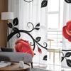 Red And Black Rose White Sheer Curtains for Girl Kids Bedroom Kitchen Window Drapes Curtain Home Decoration