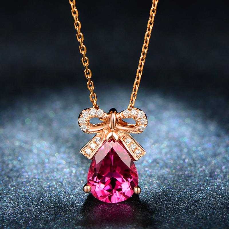 BELLA BOX New Sweet Fashion Bow  Rose Red Color Pendant Clavicle Chain For Women Charm Wedding Engagement Fine Jewelry