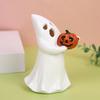 Halloween Ghost Figurine White Ghost Holding Pumpkin Cat Spooky Resin Ornament Engraved Halloween Decoration