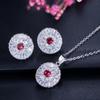 WWJ Delicate Silver Color Zirconia Round Pendant Necklace and Earrings Set