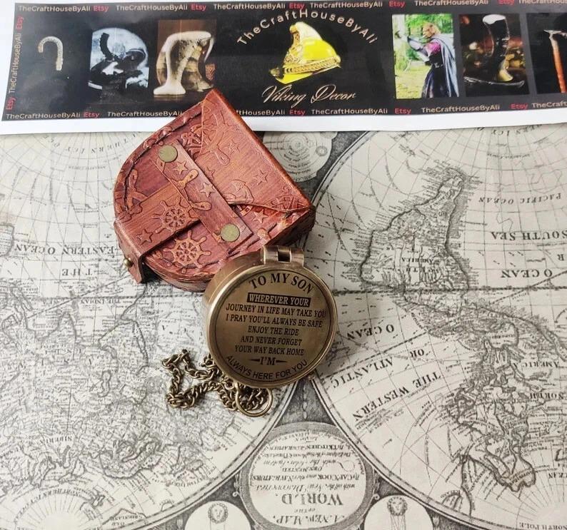 Brass compass, Engraved Compass Gift for son, Graduation Gift