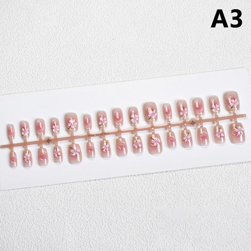 30Pcs Flower Design False Nails Wearable Fake Press on Nails Simple Artificial Cat Eye Nail Art Tips for Easy Nail Enhancements