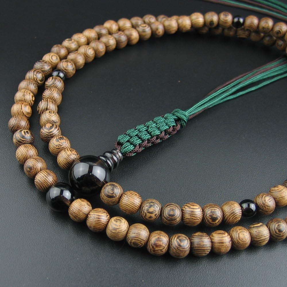 [WONDERFUL LOTUS] Rinzai Zen Buddhist Prayer Beads for Men, 108 Beads, 108 Beads, Double-Ringed Prayer Beads, Natural Stone, Brown Quartz, Gift, for