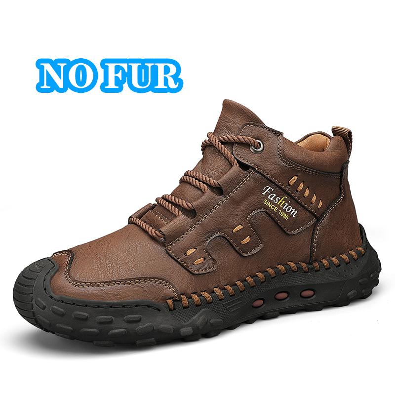 Vintage Style Men Hiking Shoes Fashion Walking Ankle Boots Comfortable Warm Winter Basic Boots Genuine Leather Male Casual Shoes
