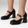 Женские туфли-лодочки на высоком каблуке Мэри Джейн 2025 Мода Черные Белые на блочном каблуке Офисные Свадебные туфли Женские Туфли для платья Большой размер 45