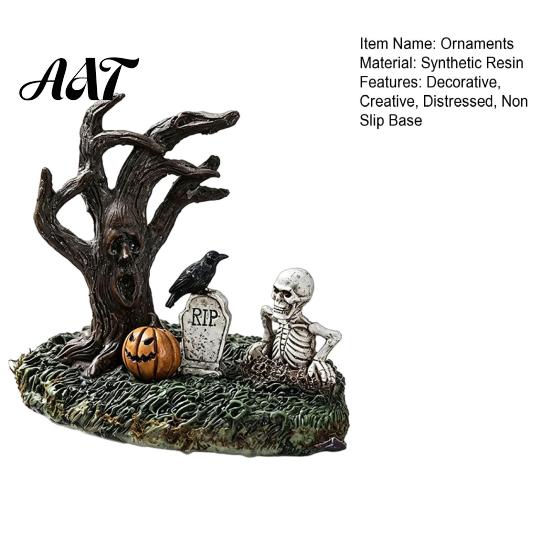 Sun Resistant Gothic Decor Halloween Garden Ornaments, Spooky Cemetery with Resin Skulls Dead Trees Miniature Tombstone Statues Pumpkin Raven
