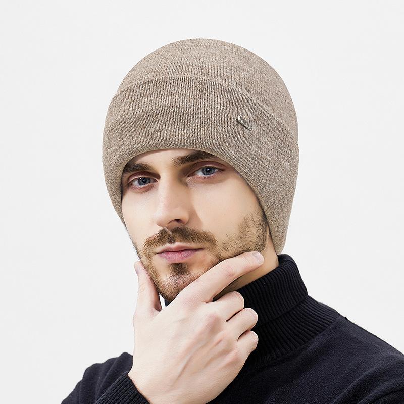 Winter Wool Plush Knitted Hat Men's Outdoor Travel Cycling Cold-Proof Ear Cover Head Wool Hat