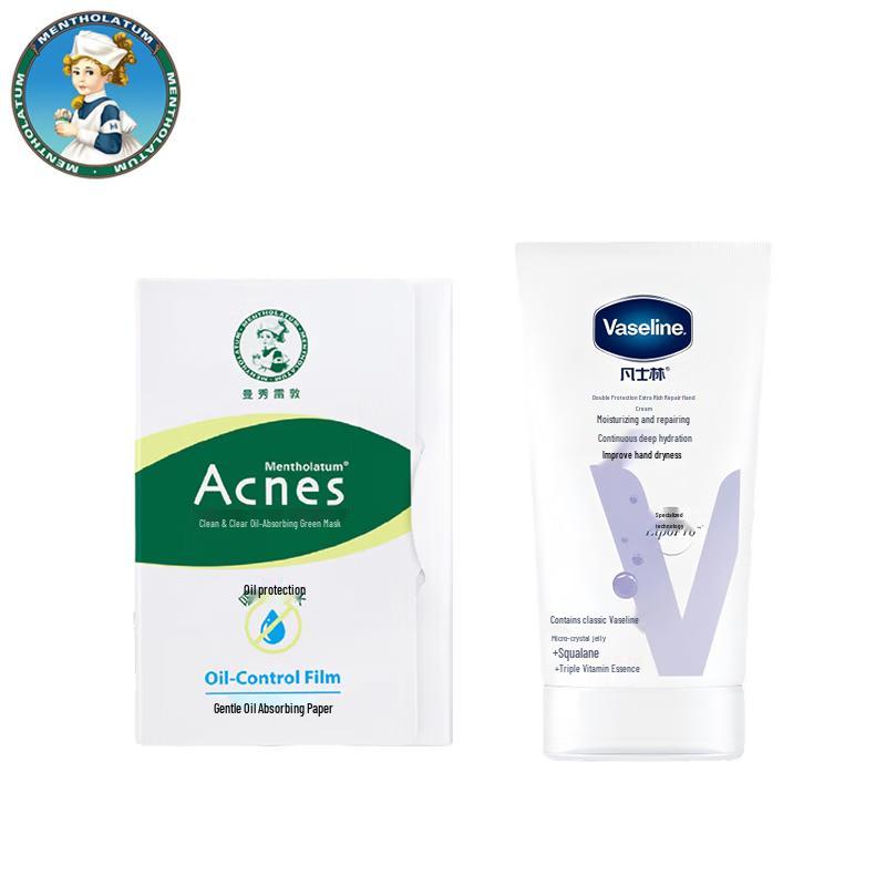 Mentholatum Acnes Oil Control Paper & Vaseline Intensive Care Hand Cream Set