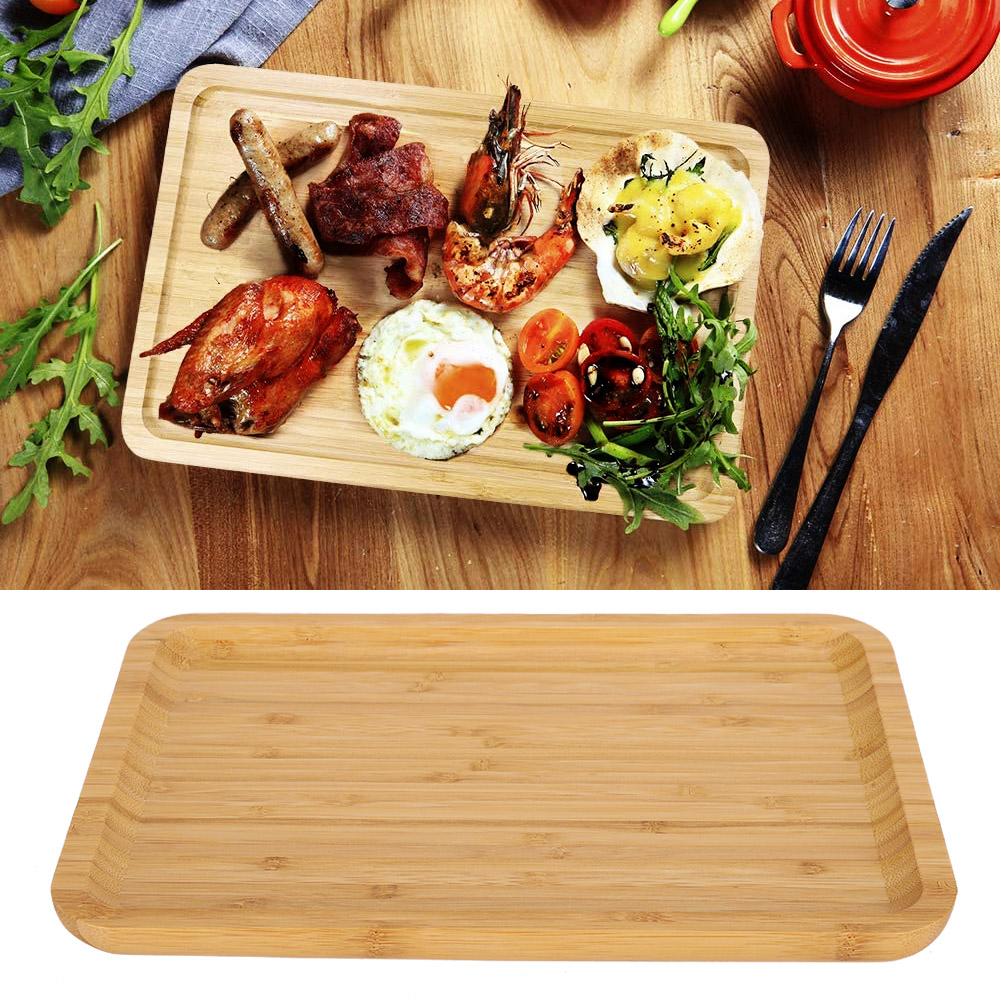 Rectangular Bamboo Serving Tray Food Fruit Cake Storage Plate for Household Kitchen Use