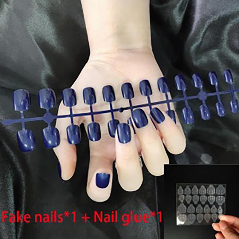 Fake Nails, Short Round, No Glue, 24 Pieces