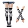 Womens Striped Arm Warmers Leg Warmers Set Winter Knitted Over The Knee High Socks Long Fingerless Gloves Set for Christmas Halloween