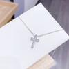 Korean Style Zircon Cross Pendant Necklace - Elegant Silver Plated Shimmering Crucifix Clavicle Chain for Women Minimalist Daily Jewelry