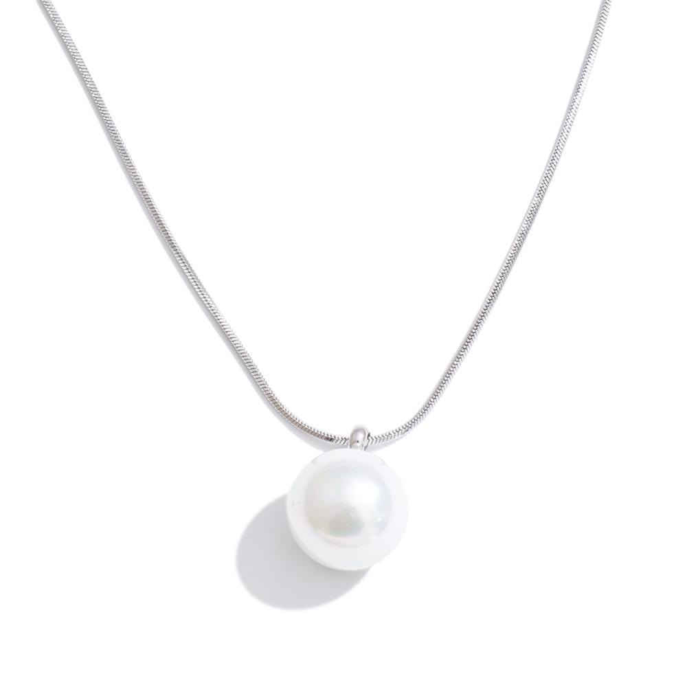 Yhpup Stainless Steel Simulated Pearls Round Pendant Necklace for Women Korean Style Elegant Chic Daily Simple Korea Jewelry