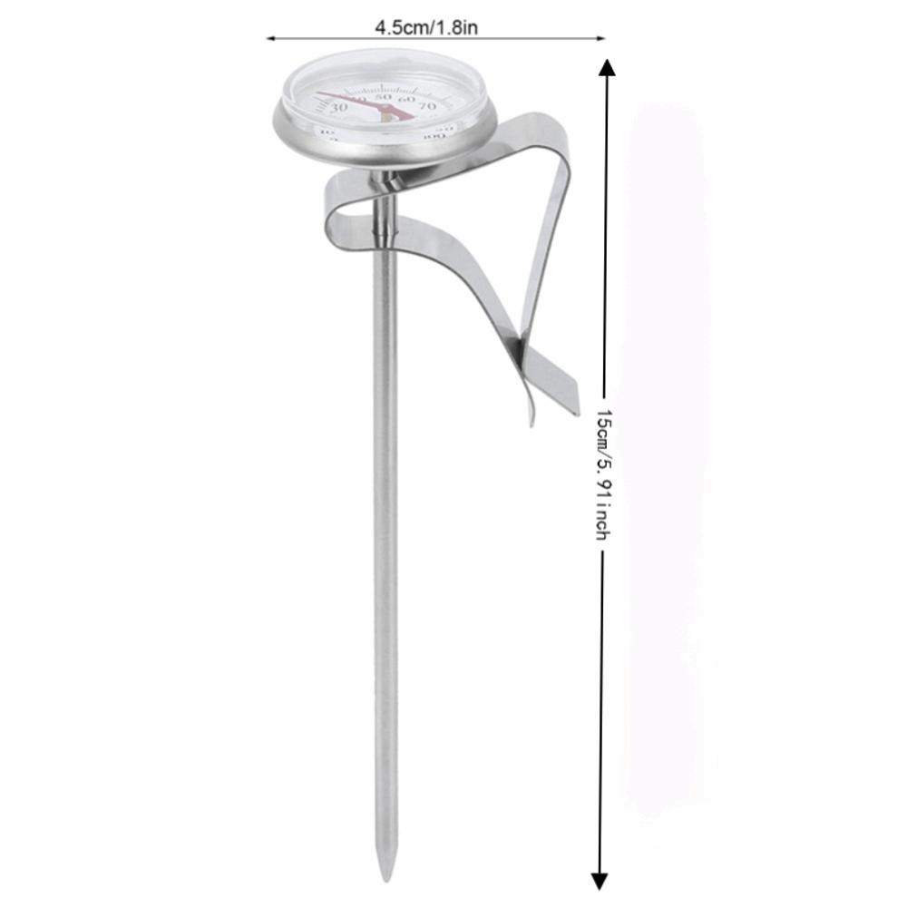 Stainless Steel Glass Coffee Foaming Thermometer Silver Adjustable Clip Kitchen Dial Thermometer Long Probe Convenient