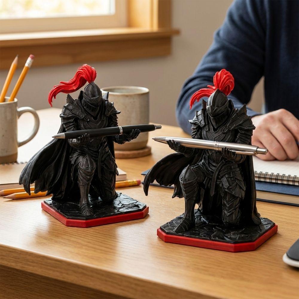 Plastic Kneeling Knight Pen Holder Statue 3D Printed Dark Knight Desktop Pen Holder Home Office