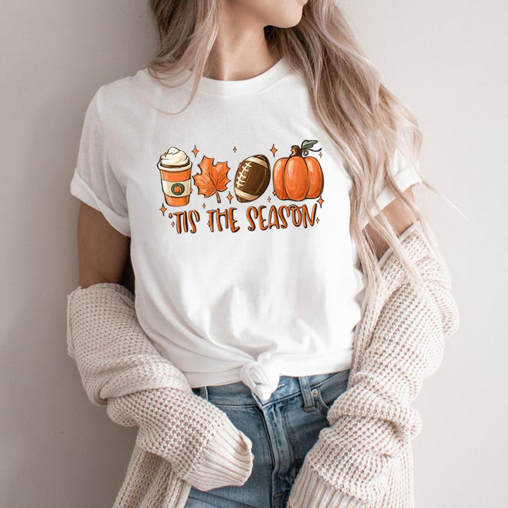 Tis The Season Fall Coffee T-Shirt Coffee Lovers Tshirt Pumpkin Latte Drink Shirts Unisex Thanksgiving Tee Halloween Tops