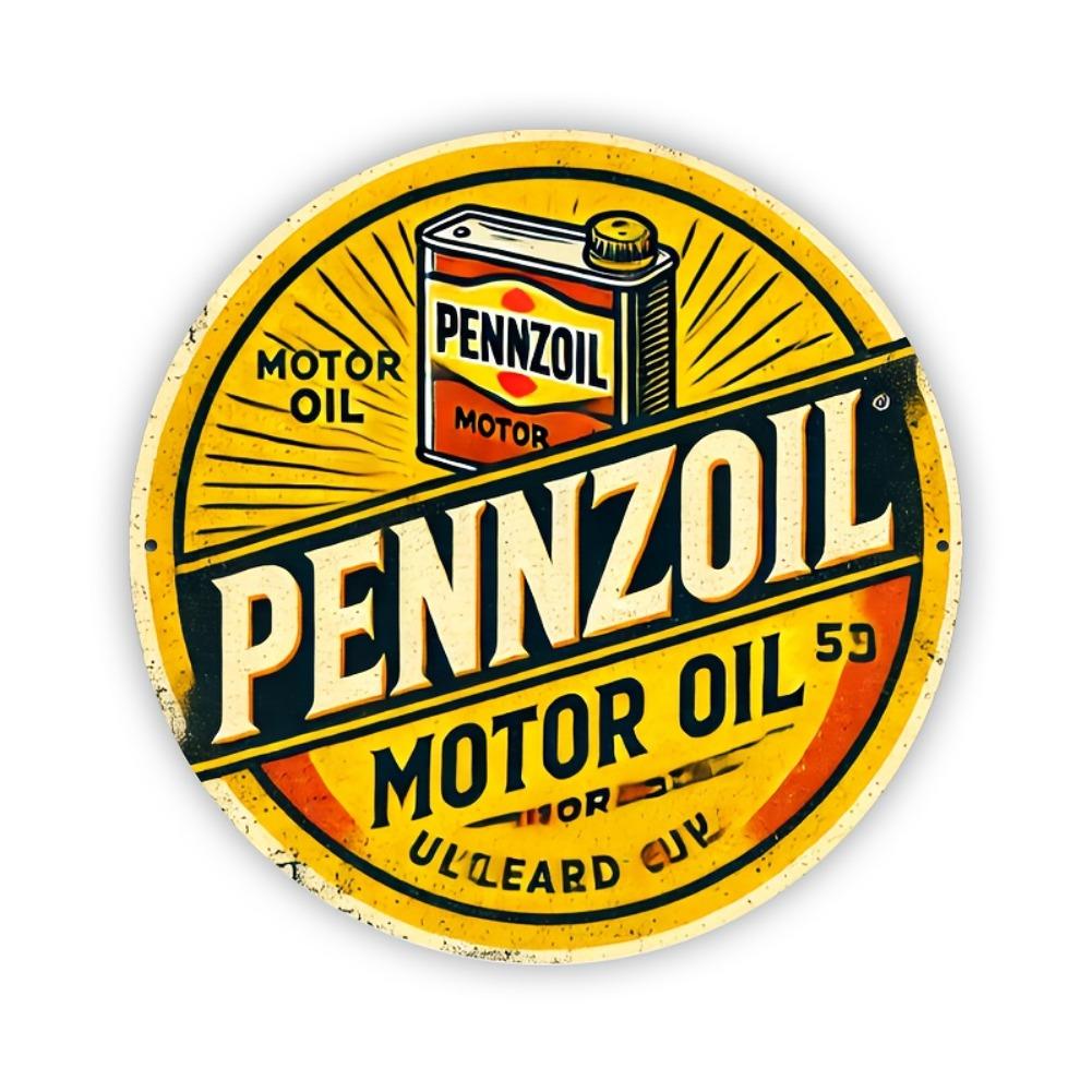 Vintage Retro Pennzoil Motor Oil HD Print Metal Tin Sign Featuring Iconic Yellow Can Graphic with Bold Black Typography Class