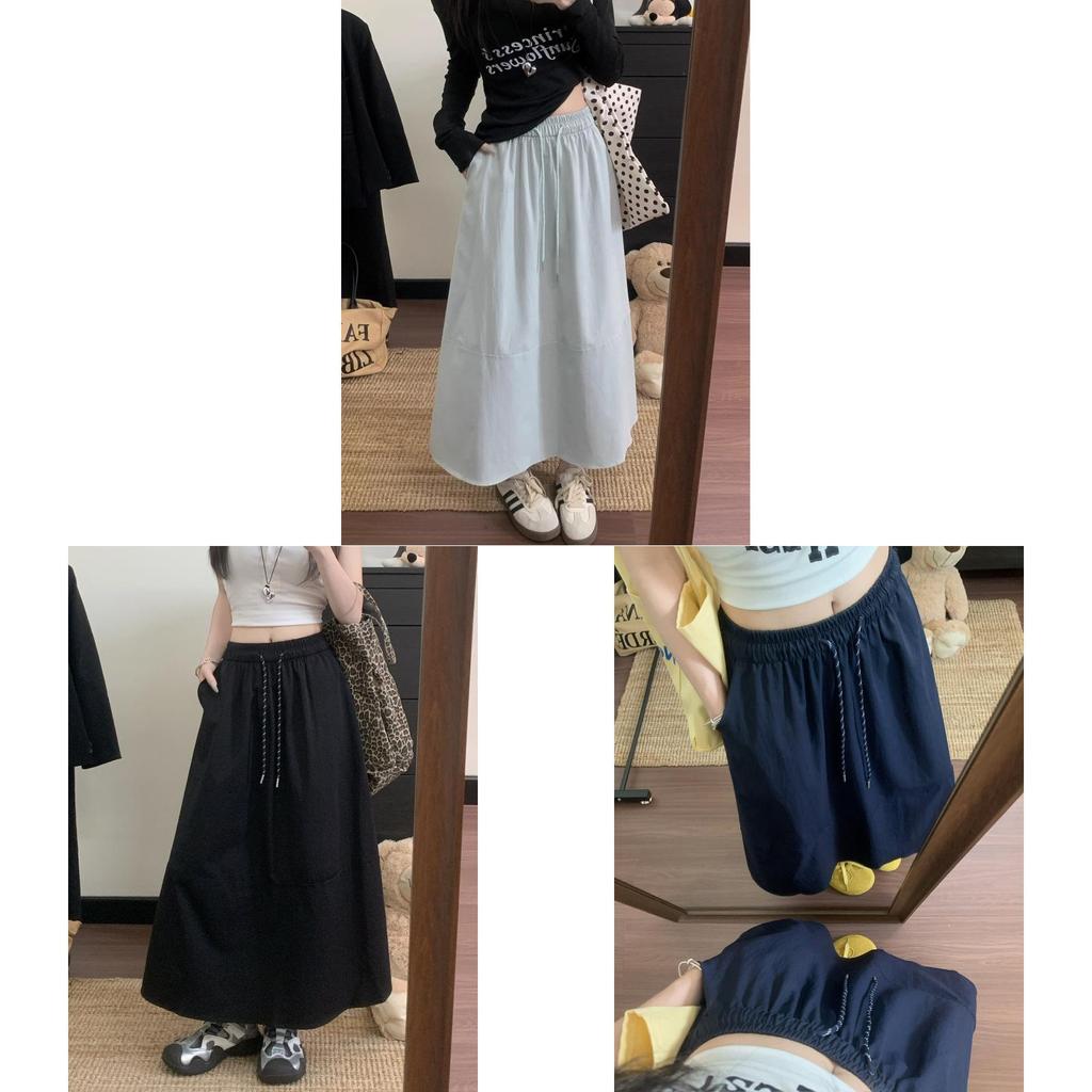 Hanbok Cotton Blend A Line Skirt With Elastic Waist For Casual Spring Wear