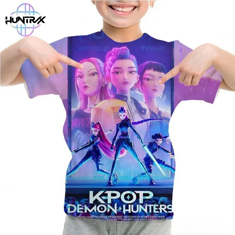Повседневная мода Kpop Охотники на демонов Детская 3D мультяшная футболка с коротким рукавом Летняя для мальчиков и девочек Аниме футболка с коротким рукавом