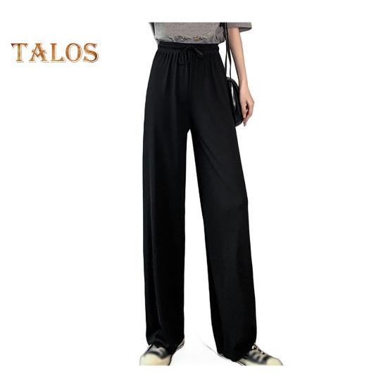 Женские повседневные брюки с эластичной кулиской и высокой талией, широкие длинные брюки, однотонные тонкие брюки для отдыха