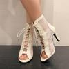 Женские босоножки на шпильке Весна Новые С открытым носком Шнуровка спереди Противоскользящие и износостойкие Высокий каблук