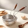 Fine Mesh 304 Stainless Steel Skimmer Wood Grain Wood Kitchen Strainer Basket Kitchen Sieve  Hotpot