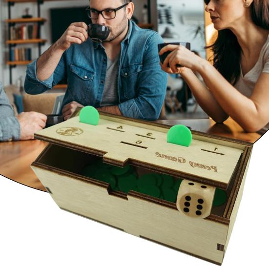 Игра «Пенни» с коробкой из соснового дерева, игральные кости, зеленая монета, 2–6 игроков, соревновательная игра для детей, взрослых, семейная стратегия, бросок, настольная игра, подарок на день рождения, Рождественский подарок