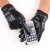 Autumn and Winter Men's Touch Screen Gloves Outdoor Riding Cold and Warm Plus Velvet Gloves Root Three Line Water Washed Leather Gloves