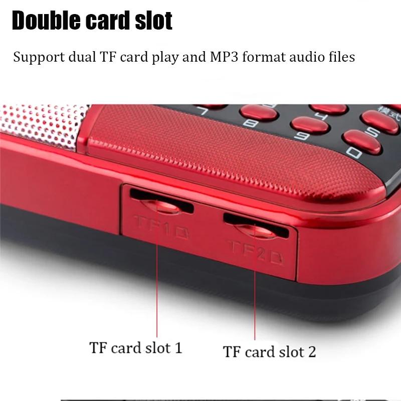 Мини-портативный FM-радио Перезаряжаемый радиодинамик MP3-плеер со светодиодным дисплеем HD Поддержка двойной TF-карты Память при выключении питания