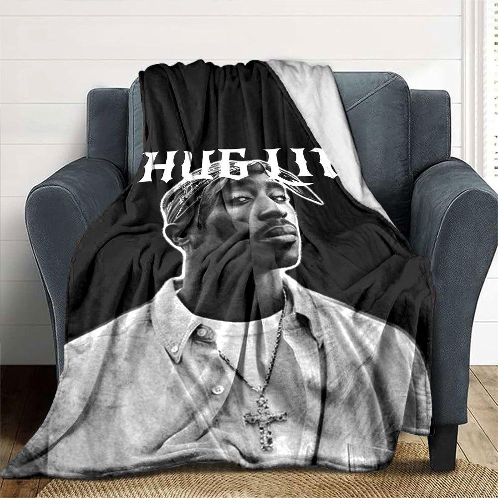 1pc 2PacHip Hop Blanket Soft Lightweight All Season Multi Purpose Throw for Sofa, Bed, Office & Picnics, French Style with Iconic Album Art & Quotes