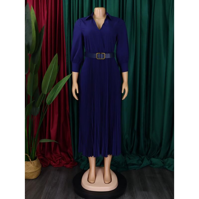 Women Elegant Solid Color Dress Tunic Dress Midi Dress with Belt Sexy V Neck Shirt Dress Plus Size